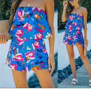 Sugar Lips Night In Paradise Strapless Floral Romper Size S